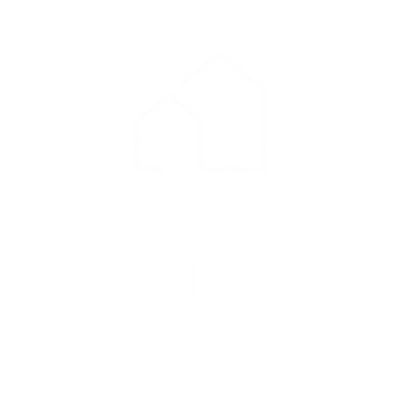 A black and white image of a logo for Shadow Springs Apartments.